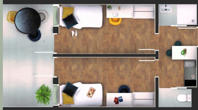 Residencia de estudiantes Camplus Sevilla apartamento premium de dos habitaciones con terraza y cocina