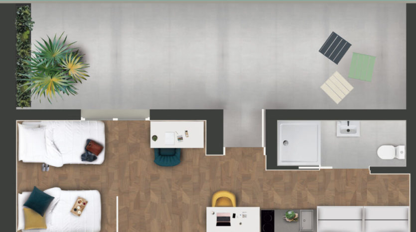 Residencia de estudiantes Camplus Sevilla habitación doble con terraza