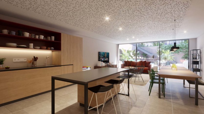 Zona privada en residencia de estudiantes Livensa Barcelona Parallel